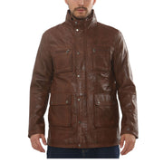 Men's Lambskin Leather Stand Collar Field Jacket