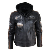 Men's Hooded Zipped Biker Leather Jacket | Infinity