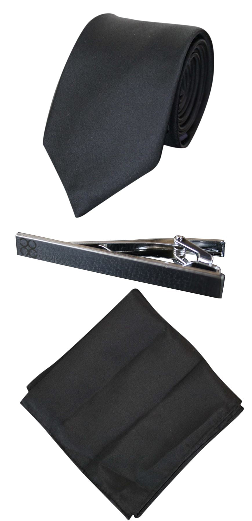 Mens Matching Satin Silk Tie Hanky Hankerchief & Tie Clip Polka Dot Wedding Prom Office
