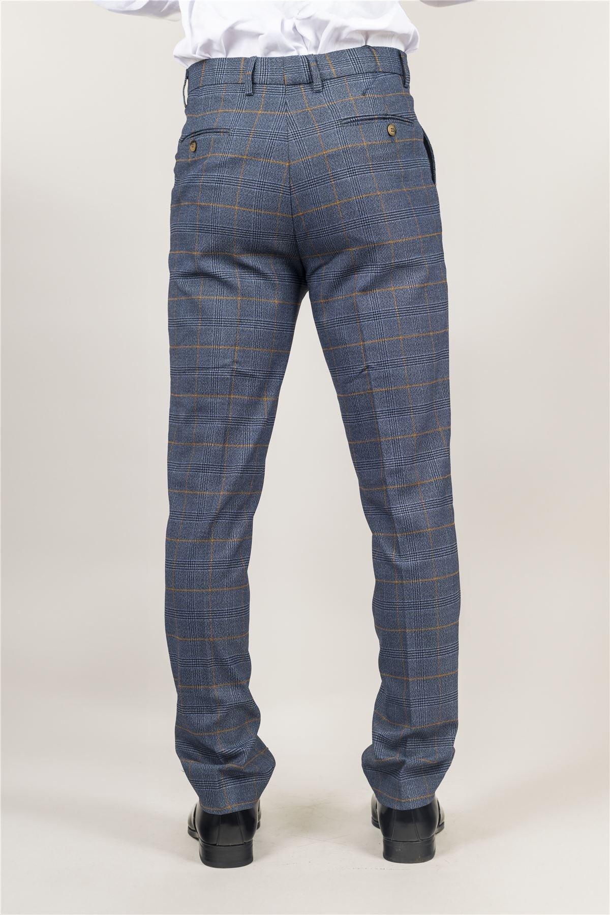 Men's Trousers Navy Checked Casual Formal Pants - Knighthood Store