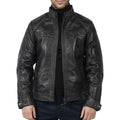 Mens Retro Style Zipped Biker Jacket Real Leather Soft Black Casual - Knighthood Store