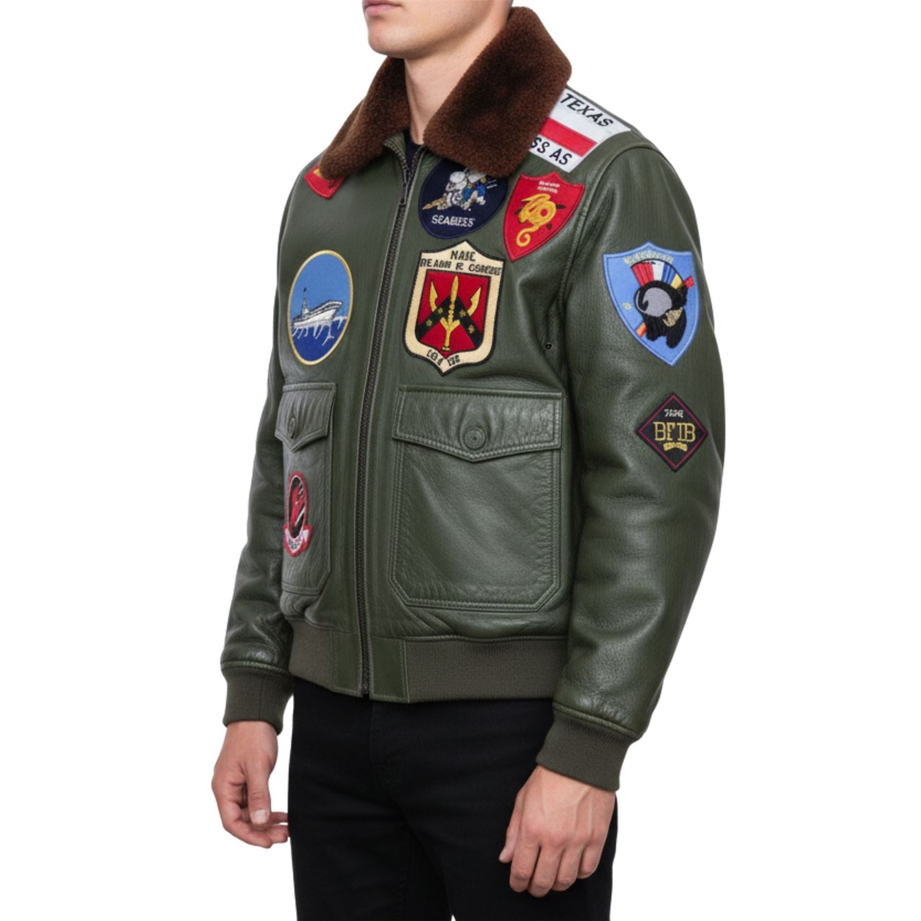 Men's Cowhide Top Gun Maverick Leather Aviator Bomber Jacket