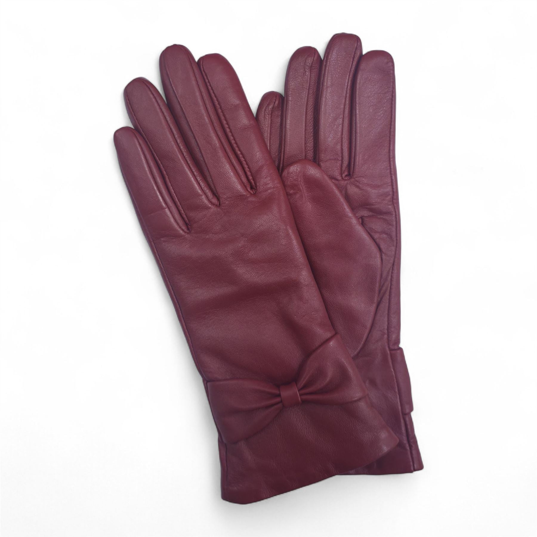 Women's Leather Wool Lined Bow Knot Accent Gloves
