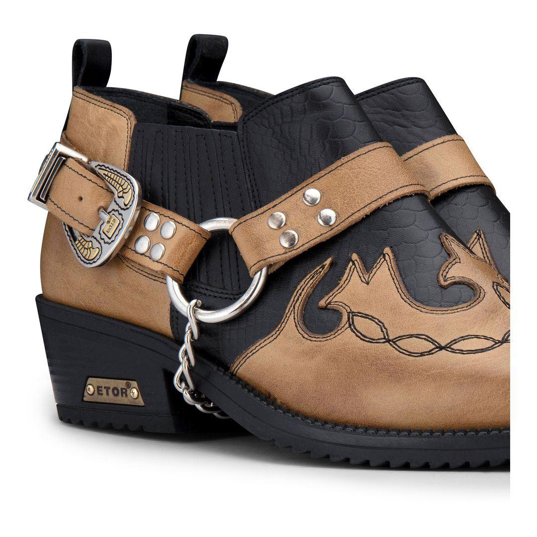 Mens Genuine Leather Snake Pattern Riding Westerm Shoes Wincklepickers Cuban Heel Cowboy - Knighthood Store