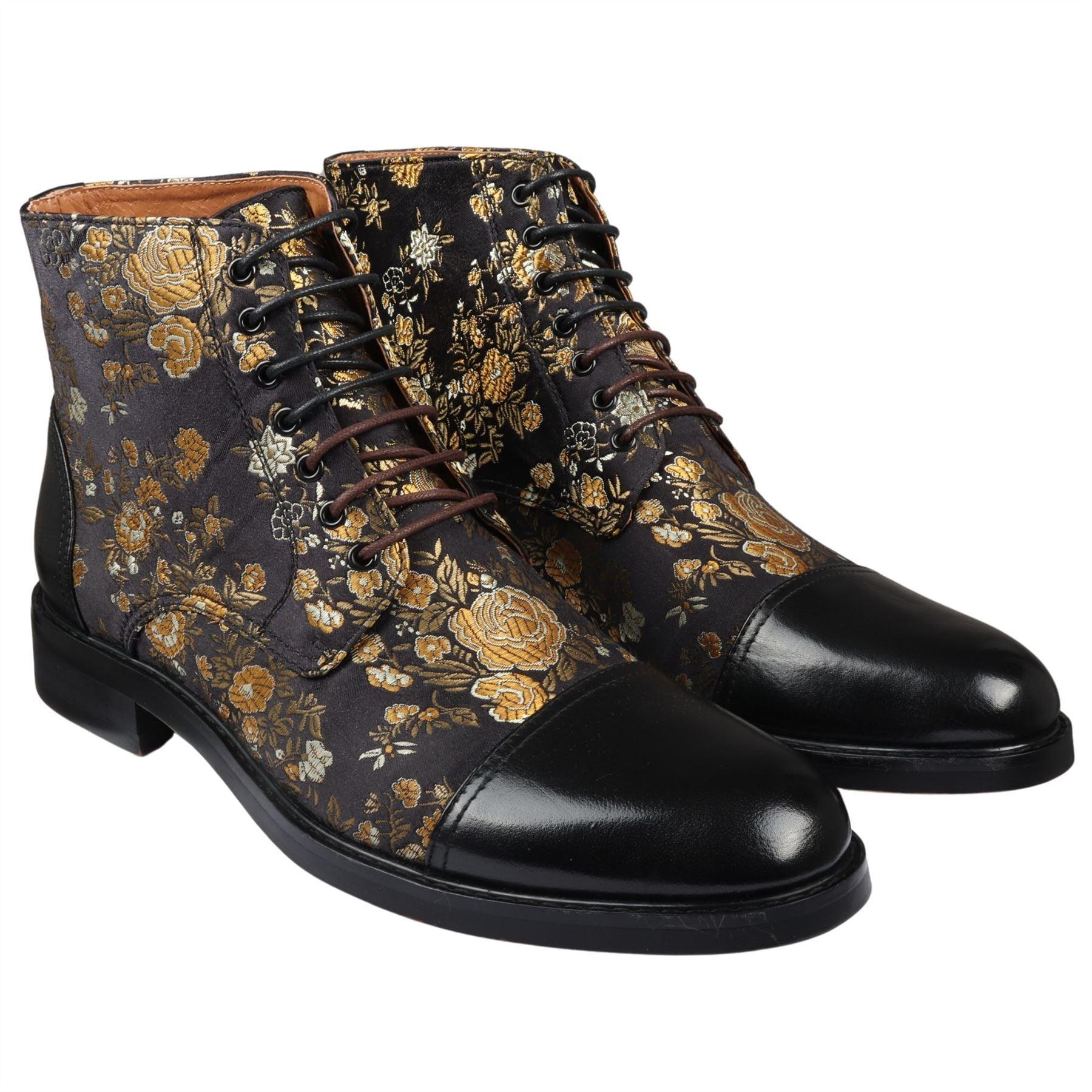 Men's Boot Oxford Brogue Floral Print Lace Up Leather Ankle Boots - Knighthood Store