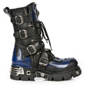 NEW ROCK 107-C5 Unisex Boots Black Blue Leather Skull Devil Gothic Punk Biker - Knighthood Store
