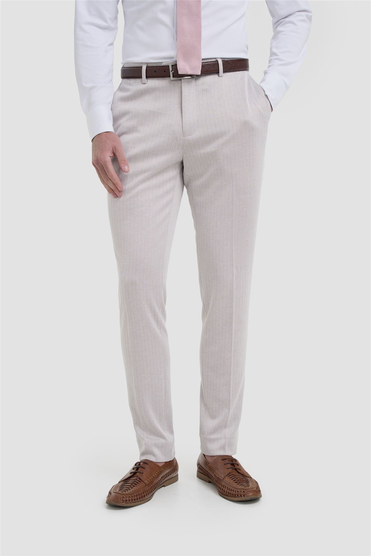 Vasco - Men's Beige 2 Piece Herringbone Suit