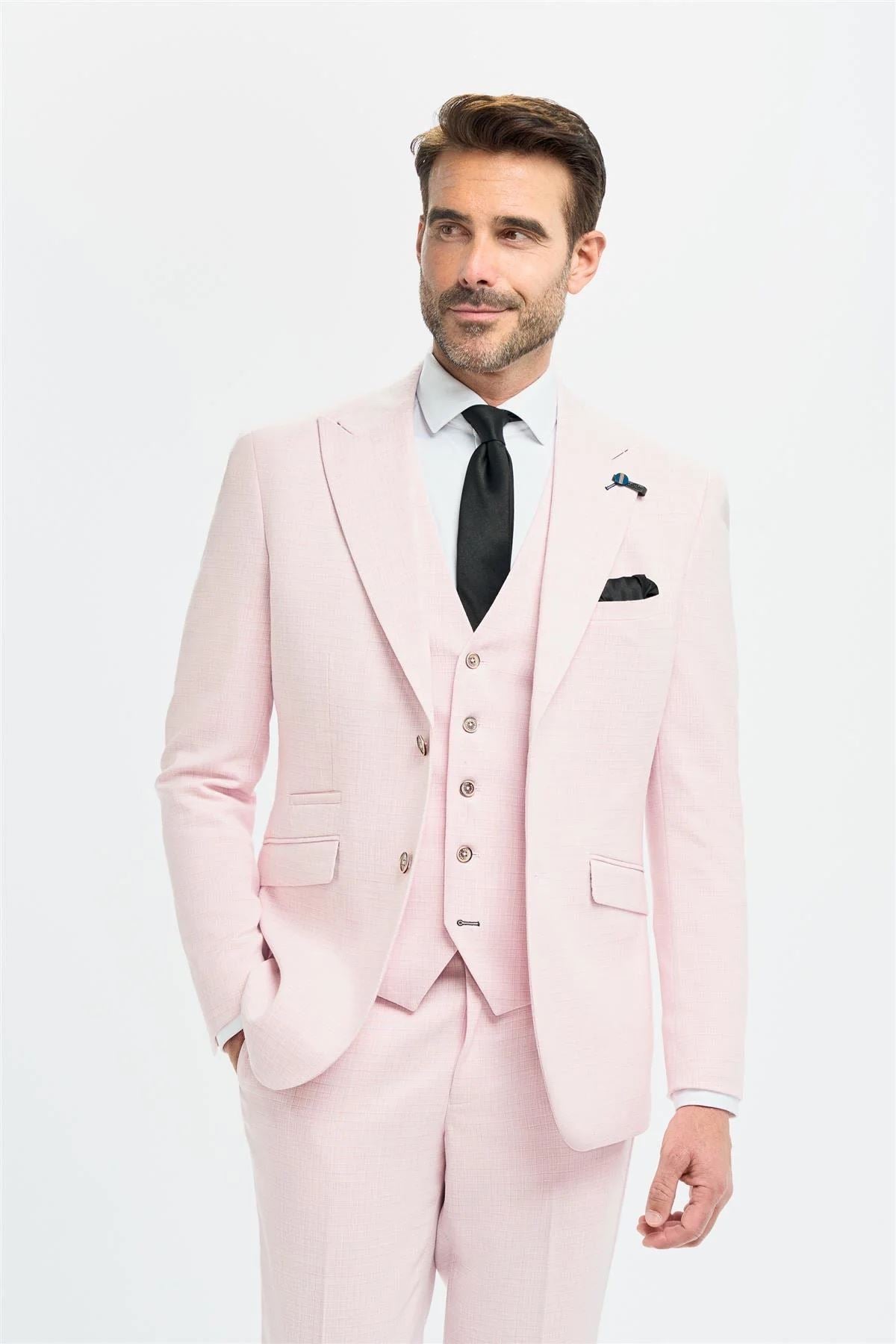 Men's Suit 3 Piece Pink Tailored Fit Wedding Prom Classic