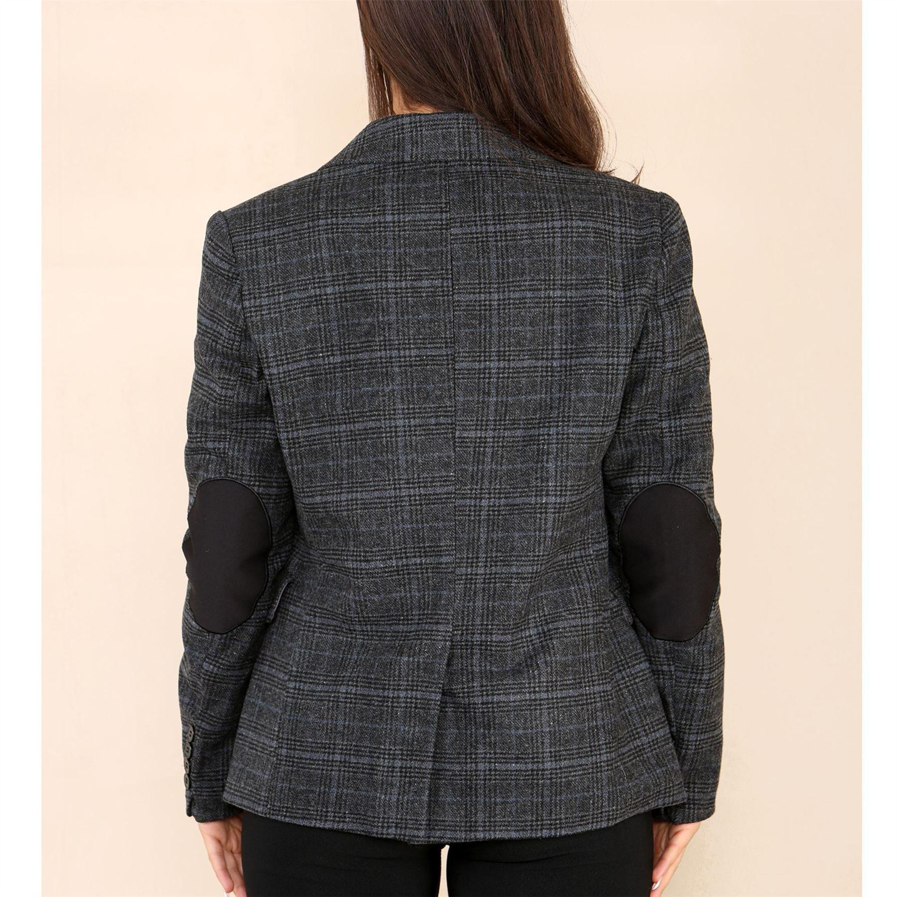 Womens Tweed Check Waistcoat Blazer Suit Grey Classic Vintage Elboy Patch 1920s - Knighthood Store