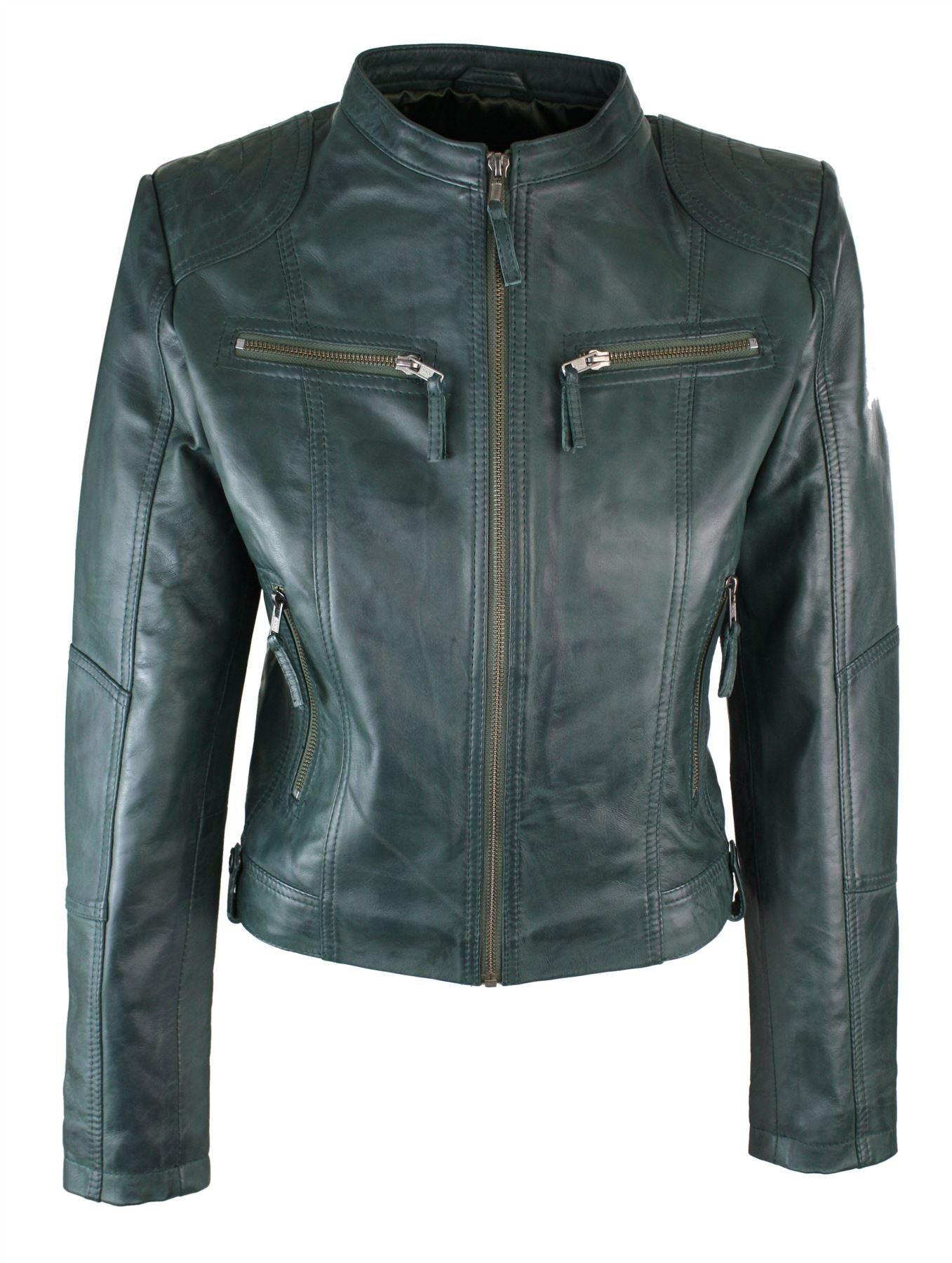 New Ladies Womens Real Leather Slim Fit Soft Zip Biker Style Jacket - Knighthood Store