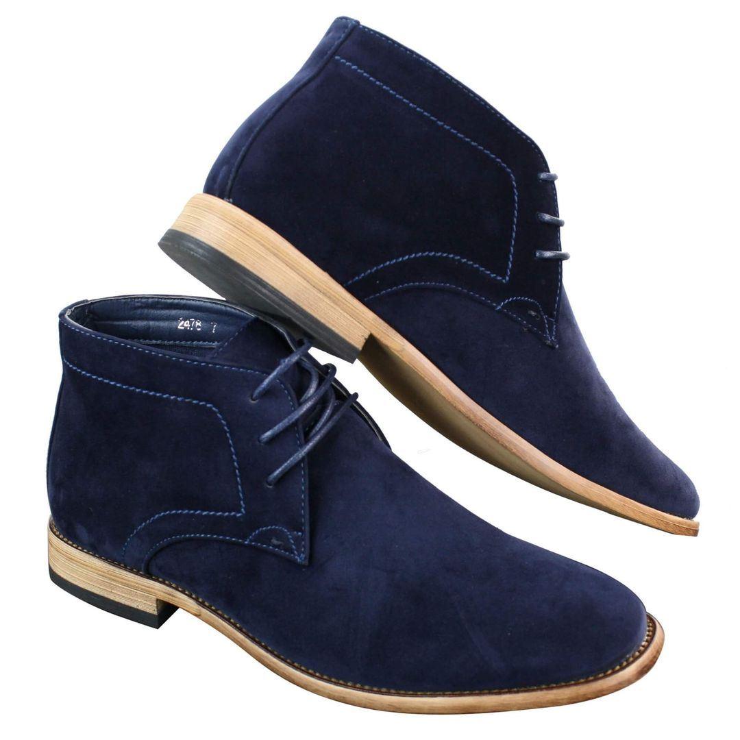 Mens Suede Lace Ankle Chukka Boots Chelsea Dealer Shoes Navy Blue Brown Black PU - Knighthood Store