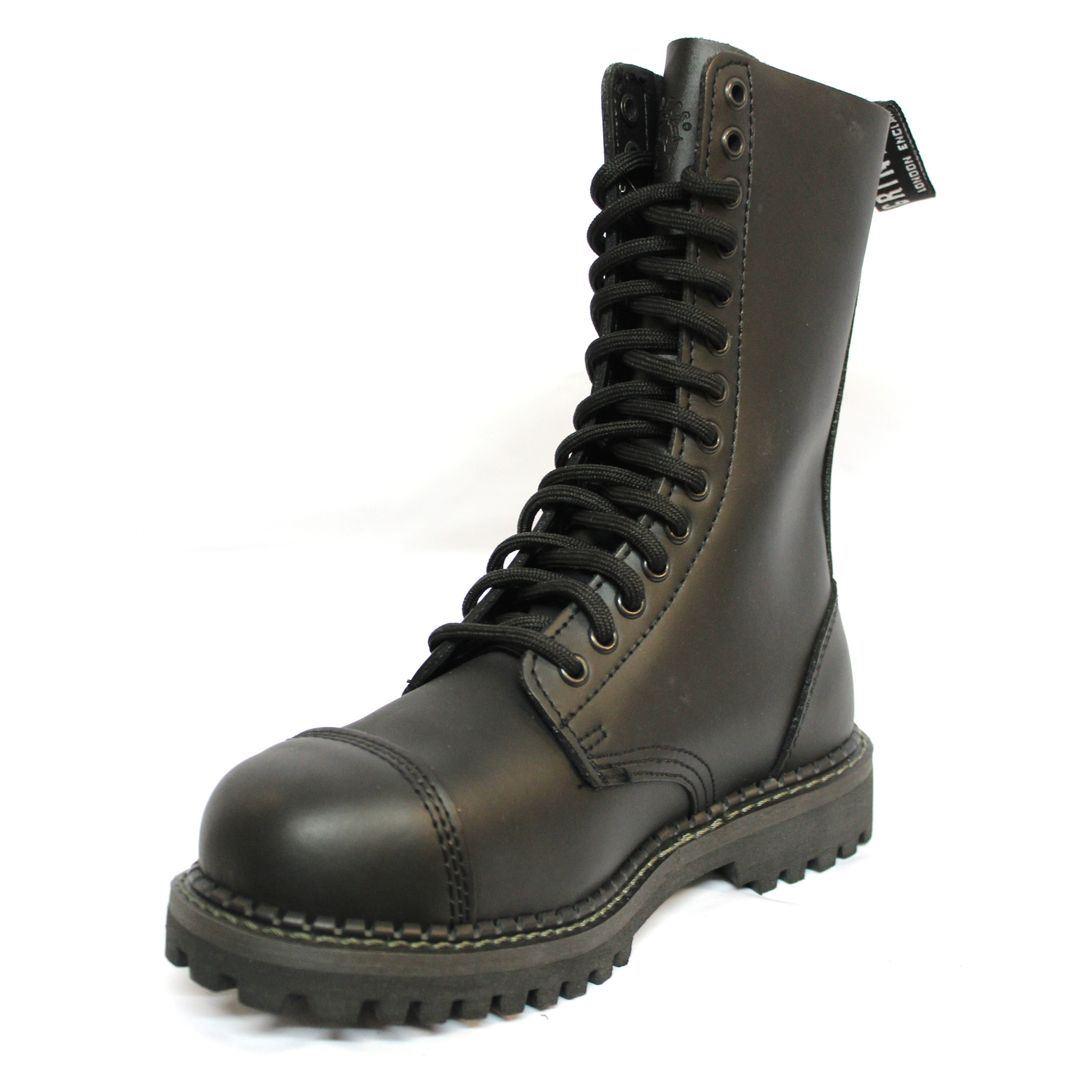 Unisex Real Leather Military Boots Black Ginders Herald Punk Rock Safety Steel Toe - Knighthood Store