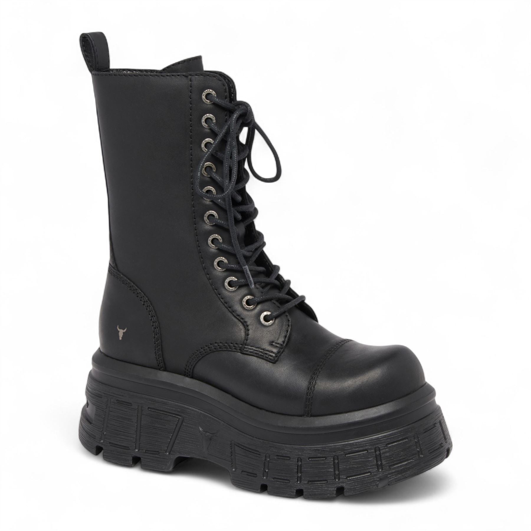 Screaming - Women's Black Mid-Calf Leather Platform Boots