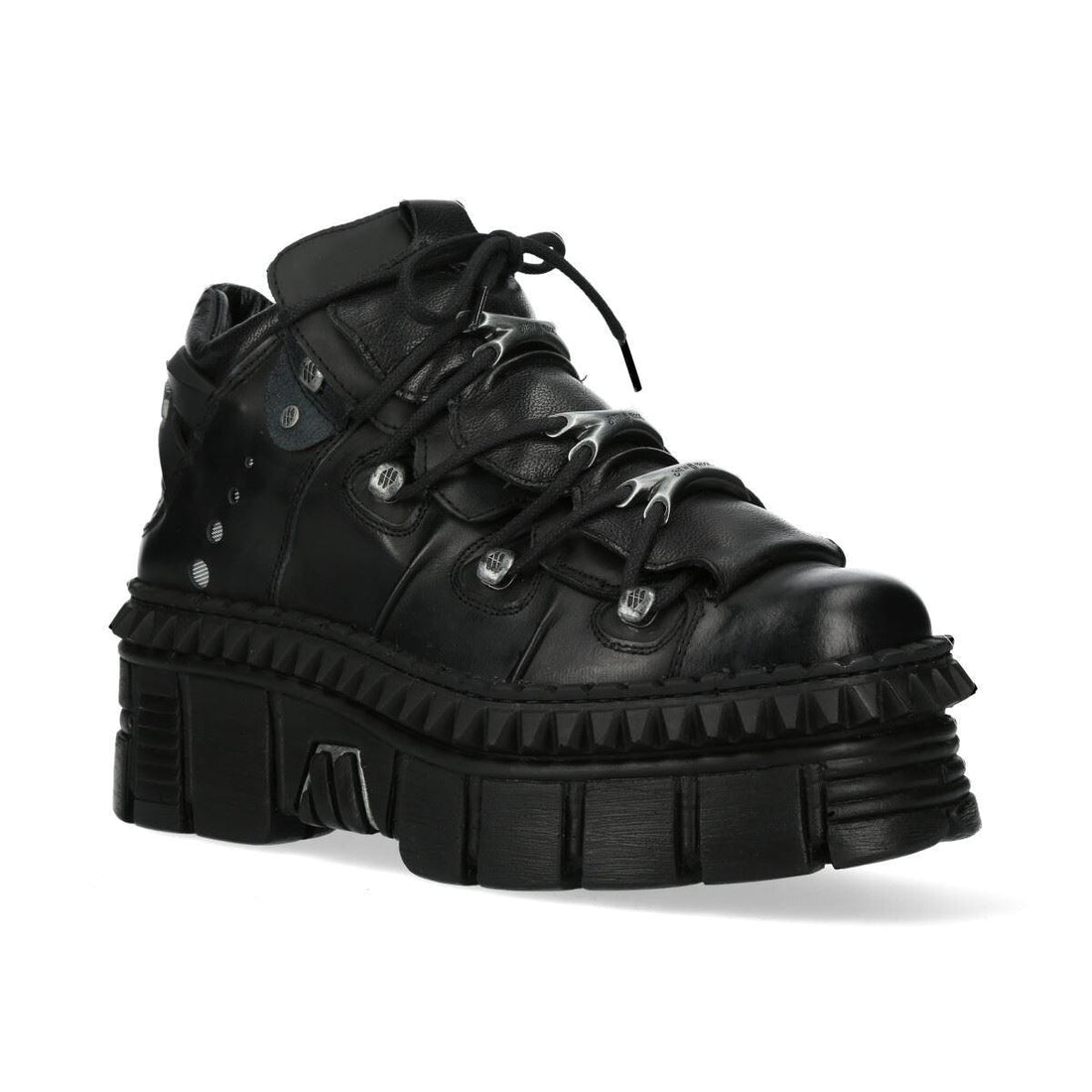 New Rock Boots Punk WALL106-S13 Metallic Black Leather Platform Ankle Shoes - Knighthood Store