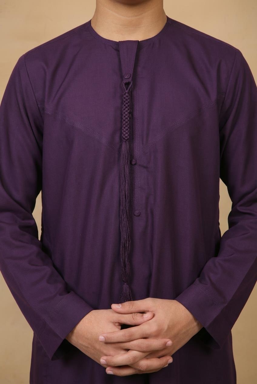 Boy's Thobe Emirati Omani Jubba Islamic Clothing Muslim Kaftan Eid Robe String Tassel | Purple