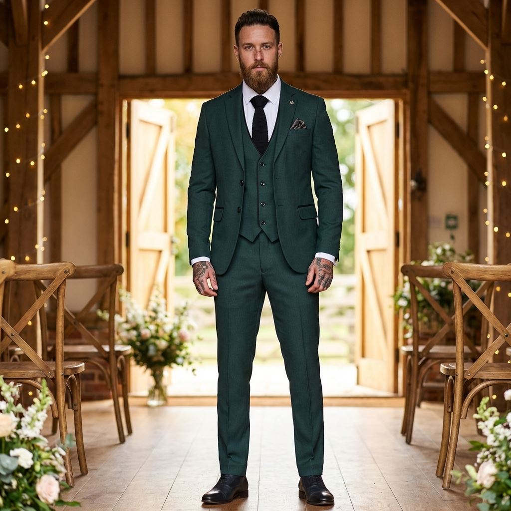IM46 - Men's 3 Piece Green Tailored Fit Suit