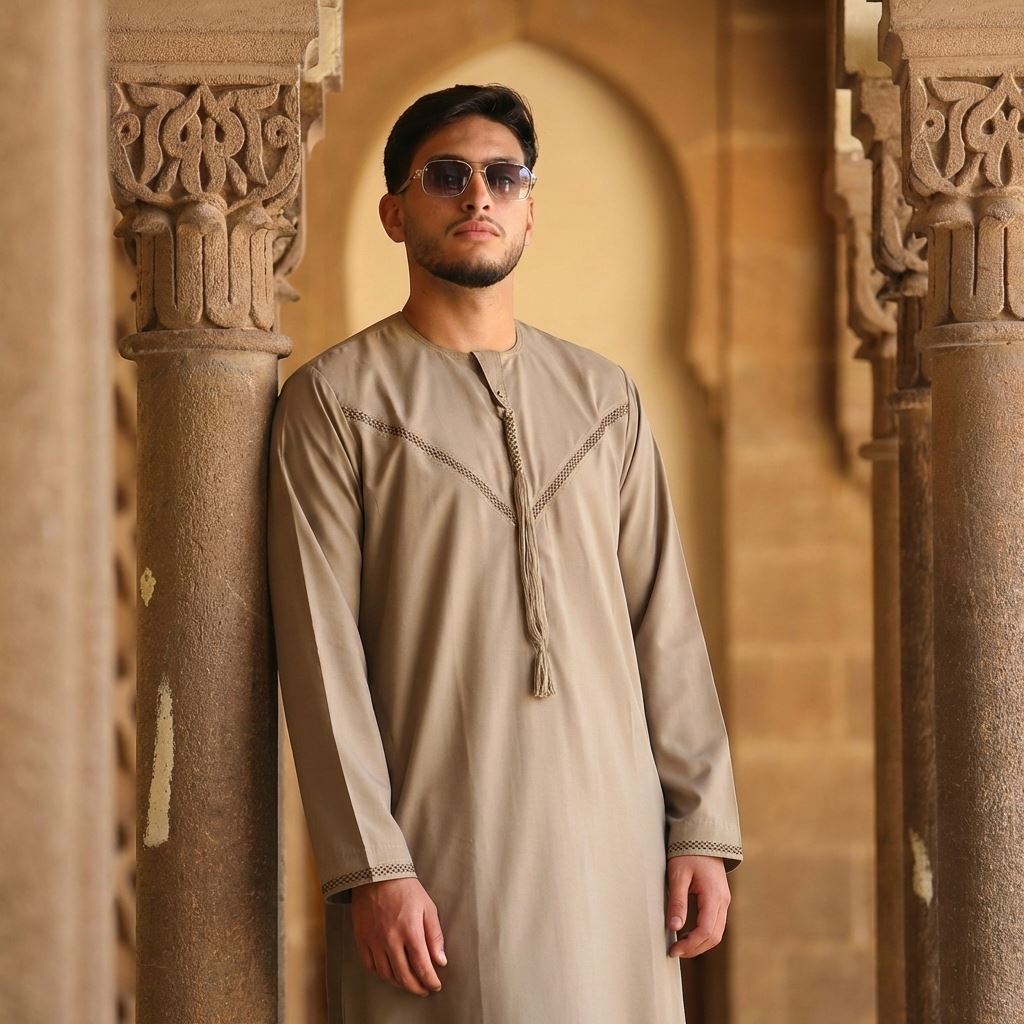 HM10 - Men's  Emirati Omani Zipped Embroidery Thobe