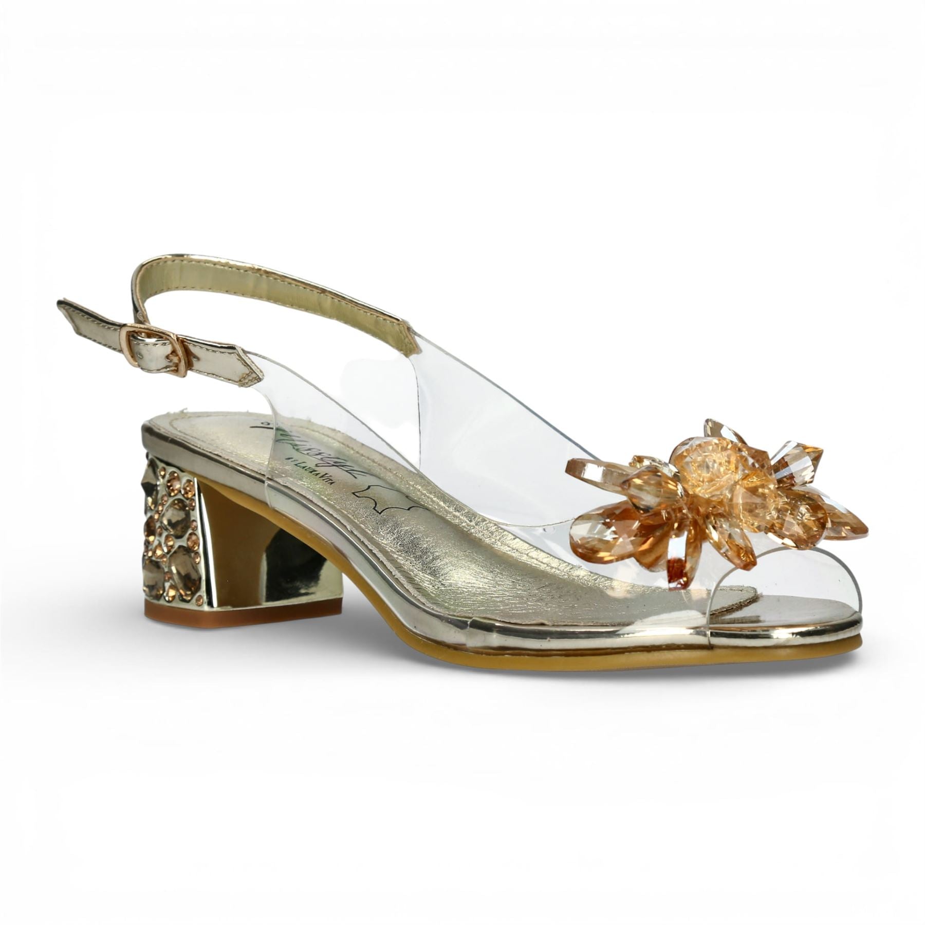 Mily 22 - Women’s Clear Golden Slip-On Heel Sandals