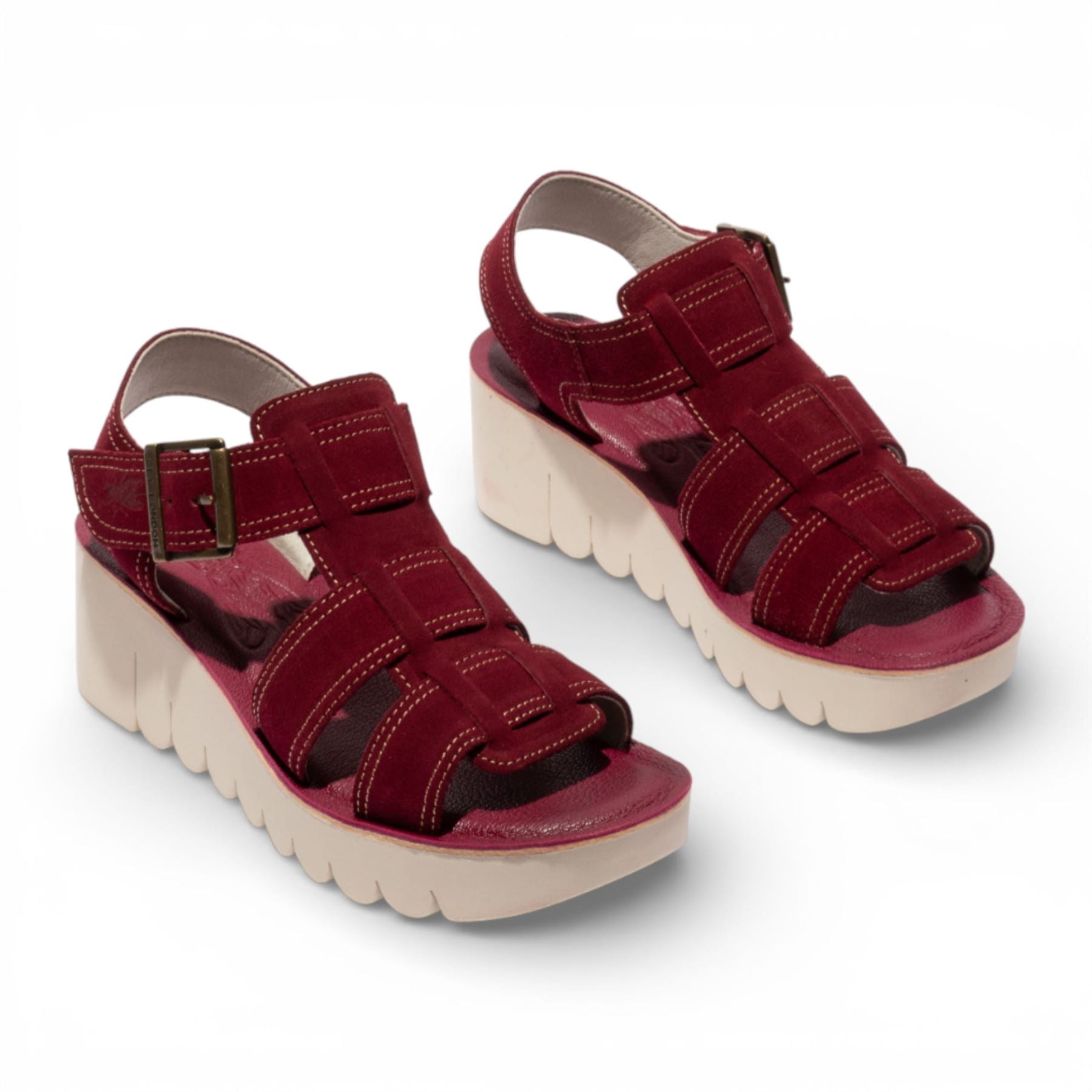YUDD236FLY - Women’s Berry Red Suede Leather Wedge Sandals