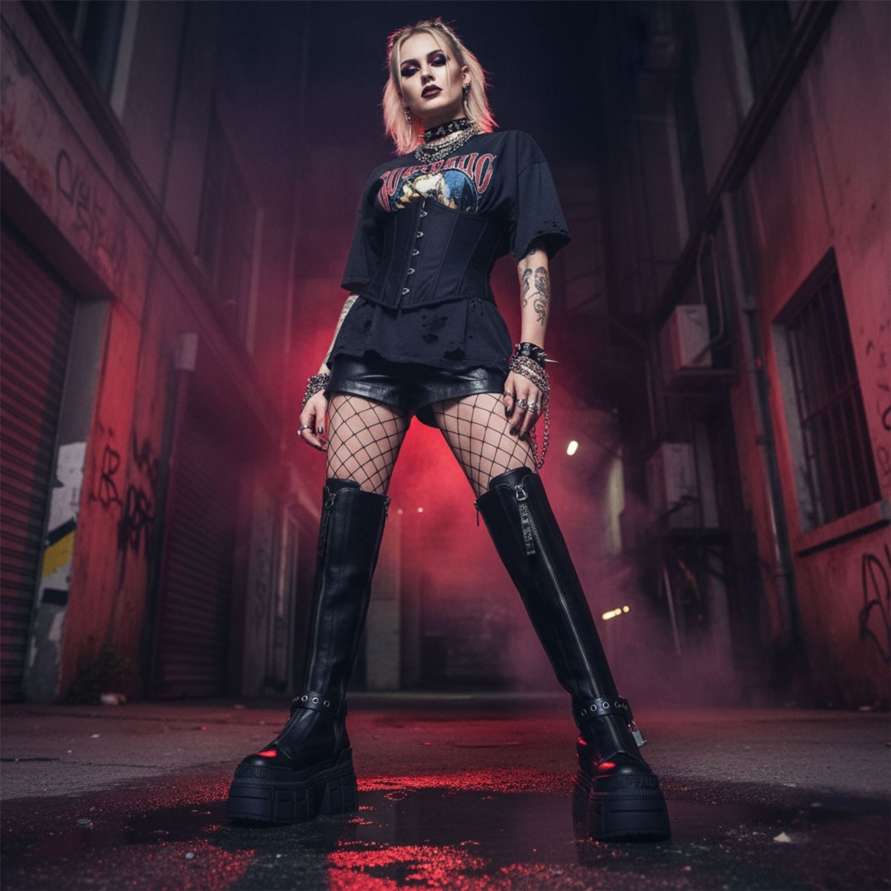 GOSPHER BIKER HI - Women’s Black Platform Knee-High Boots