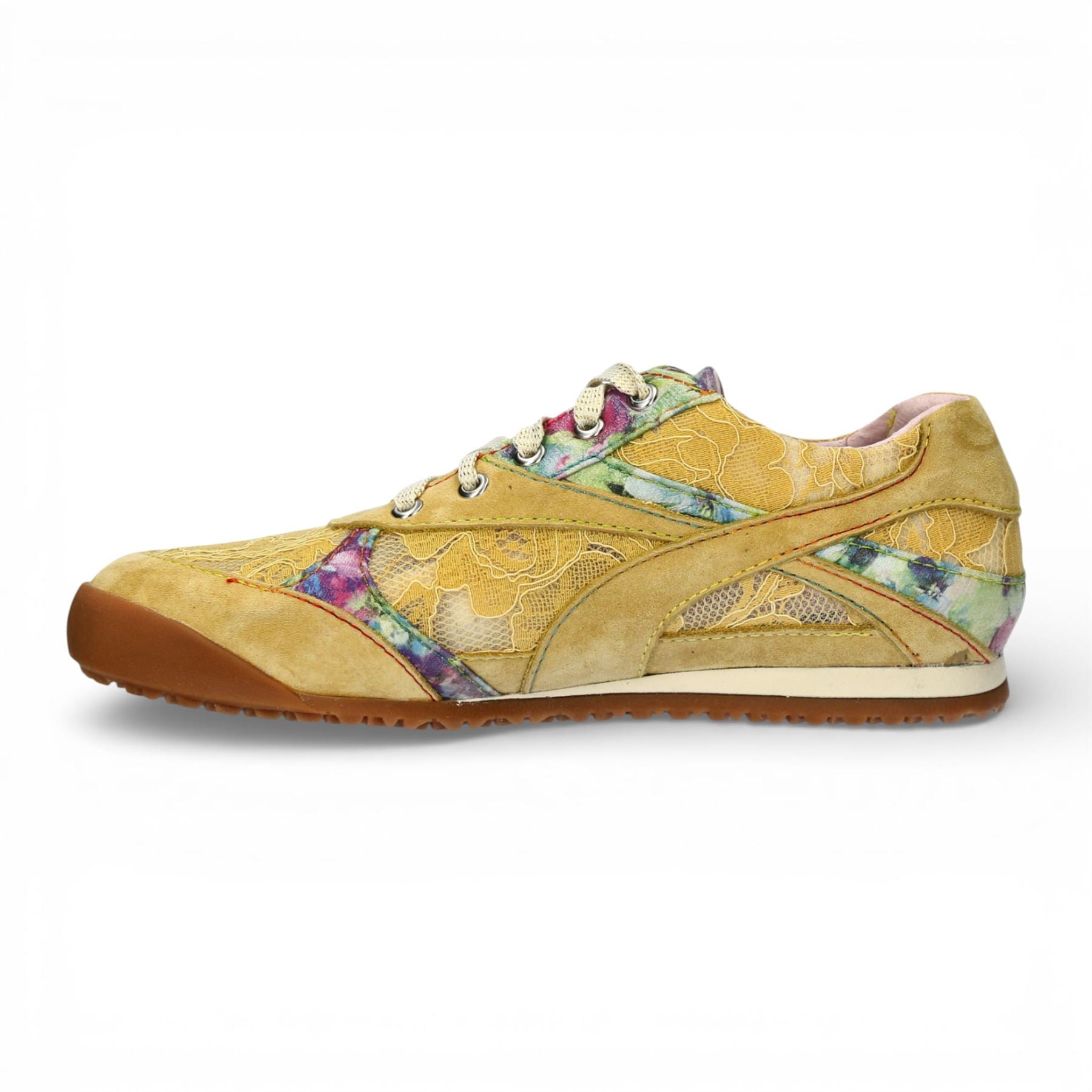 Tivanao 03 - Women's Yellow Floral Leather Sneakers