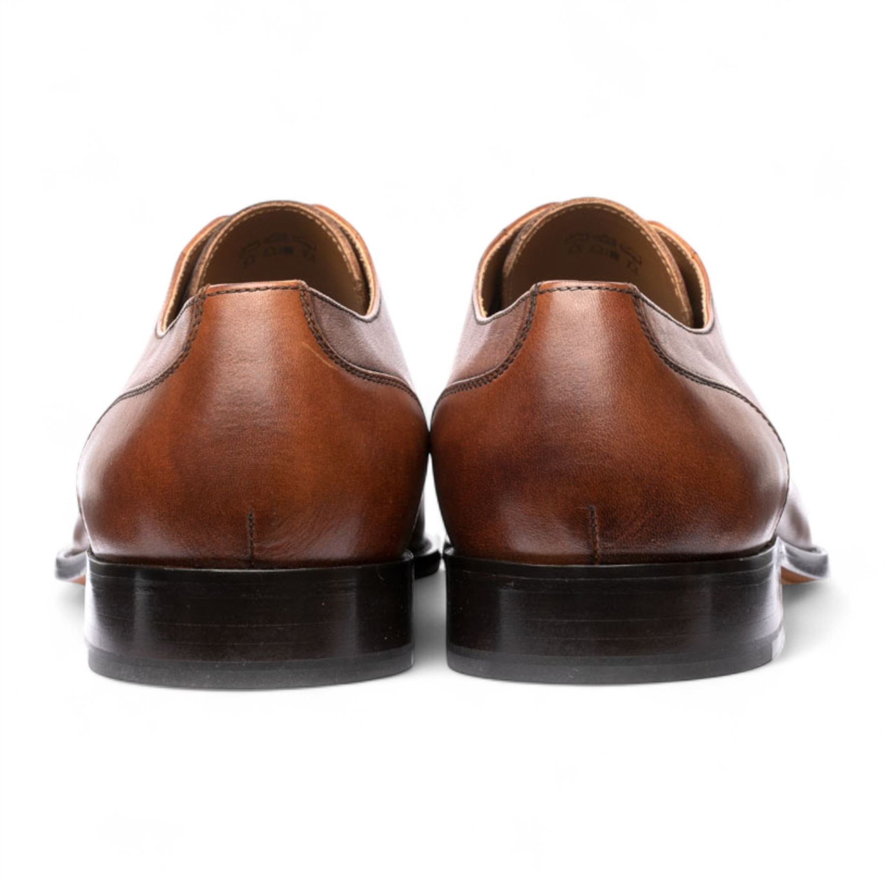 Men's Brown Plain Leather Brogue Cap-Toe Oxford Shoes