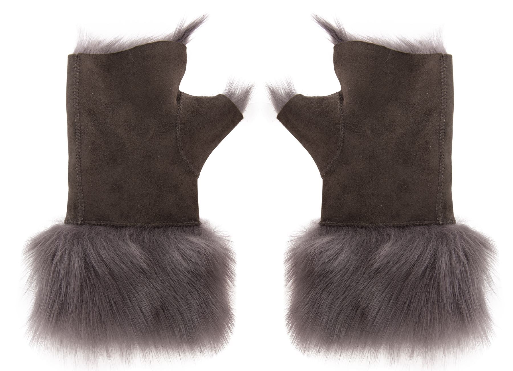 Women’s Suede Leather Shearling Lined Fingerless Gloves