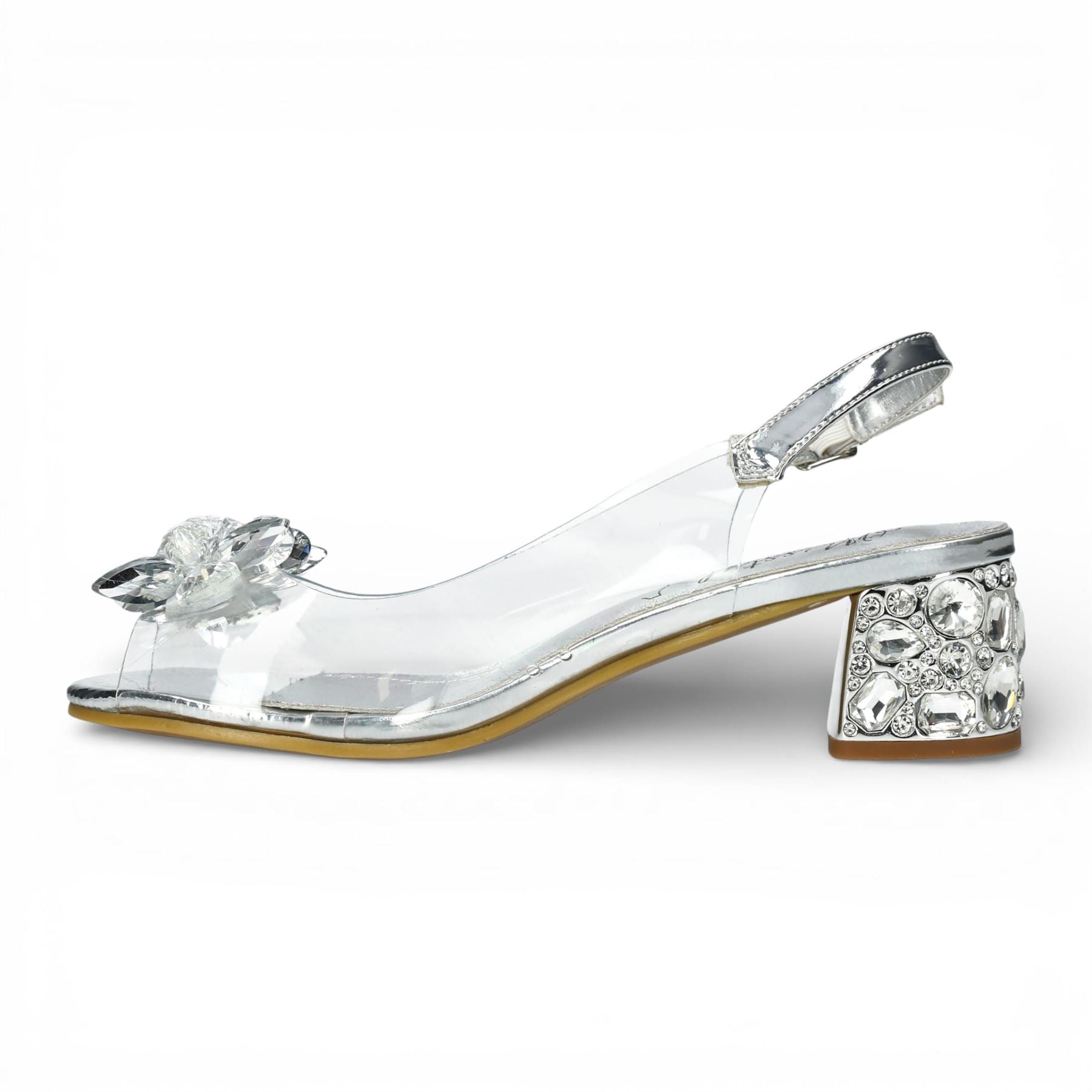 Mily 22 - Women’s Clear Silver Slip-On Heel Sandals