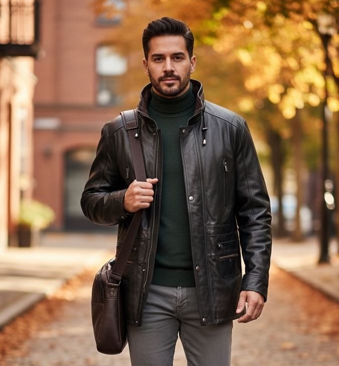 Men's Lambskin Leather Mid Length Jacket