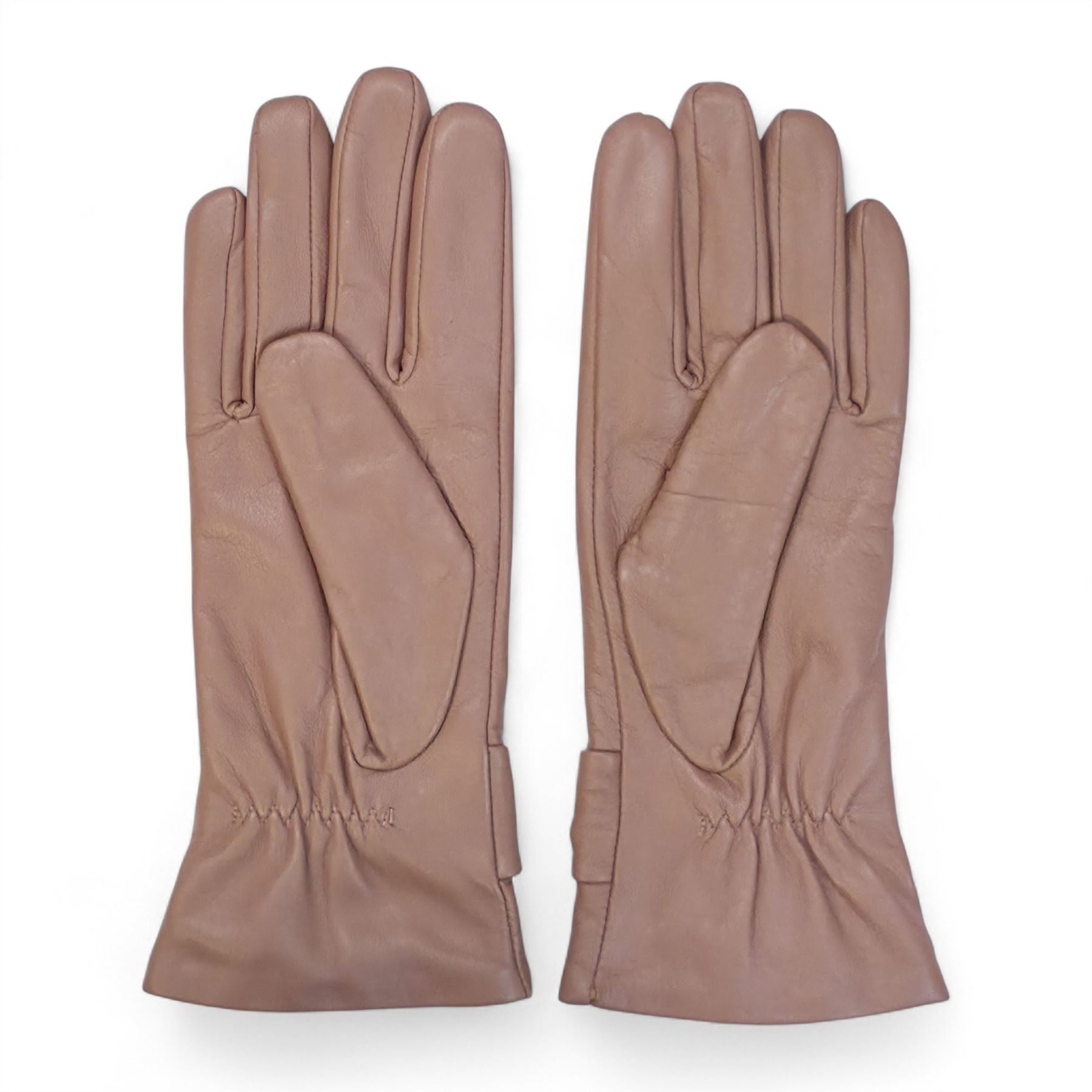 Women's Leather Wool Lined Bow Knot Accent Gloves