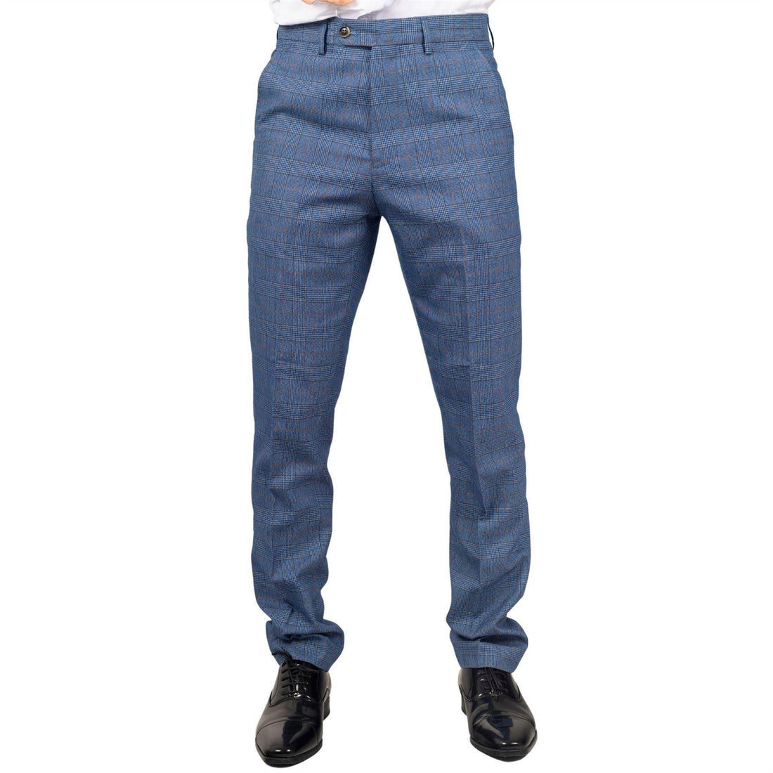 Men's Trousers Blue Checked Casual Formal Pants - Knighthood Store