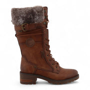 Women's Brown Mid-Calf Faux Fur Winter Combat Boots
