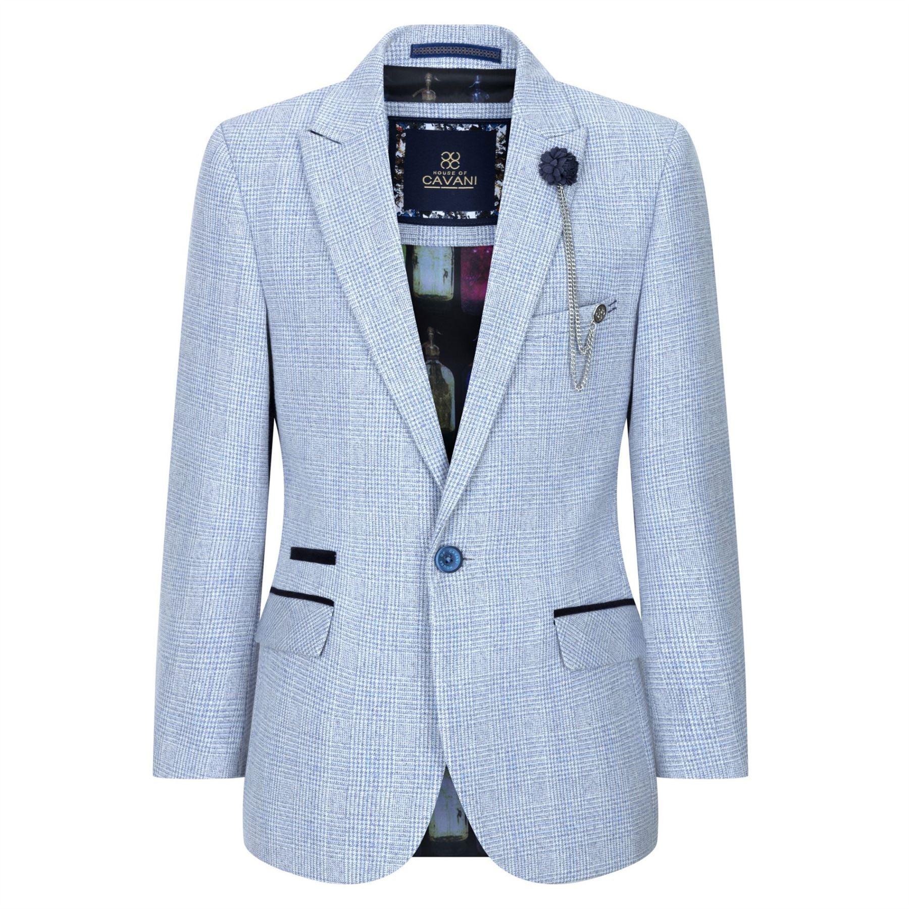 Boys 3 Piece Check Suit Tweed Light Blue Tailored Fit Wedding Peaky Classic - Knighthood Store