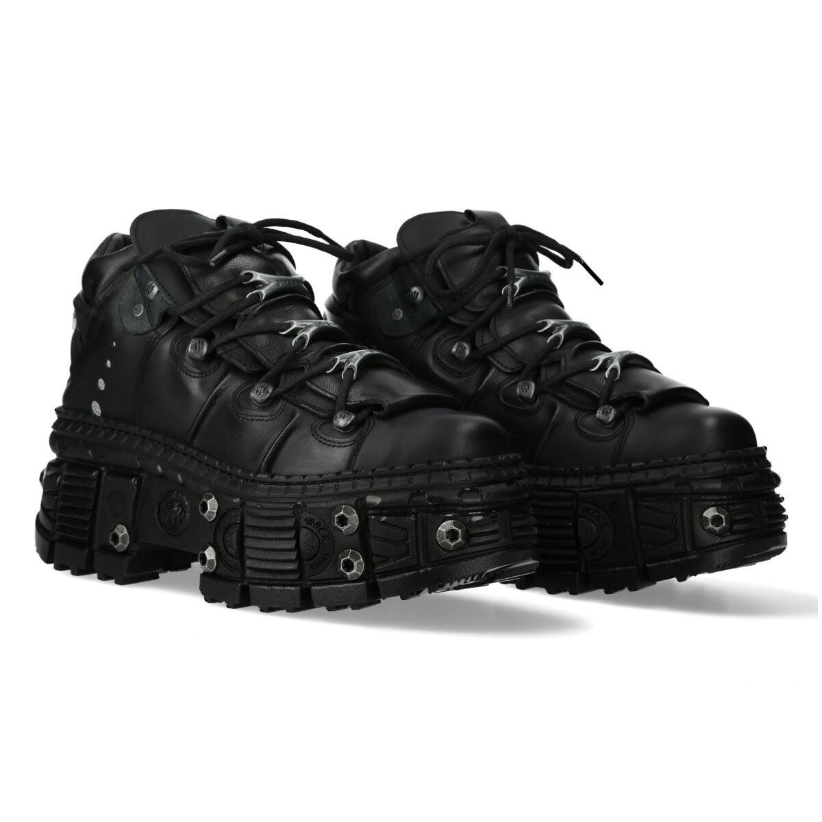 New Rock Boots WALL106-S25 Unisex Metallic Black Leather Platform Gothic Boots - Knighthood Store