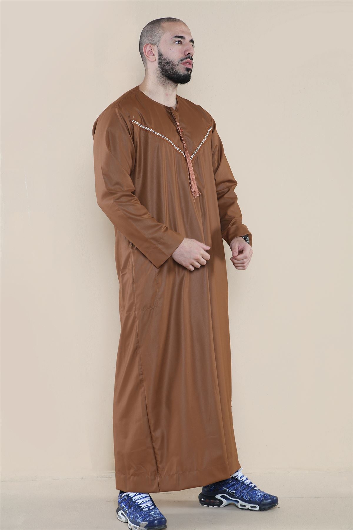 Mens Thobe Jubba Islamic Clothing Muslim Kaftan Emirati Omani Robe Casual Cotton