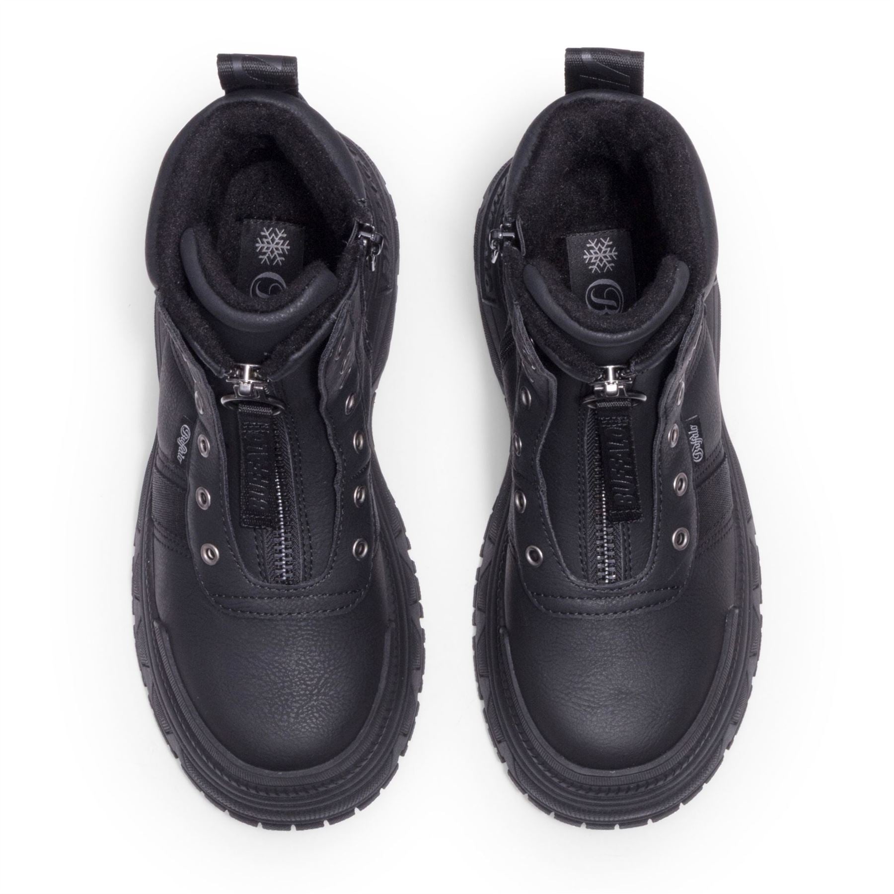 FUSION FRONT ZIP - Women's Black Front-Zip Platform Boots