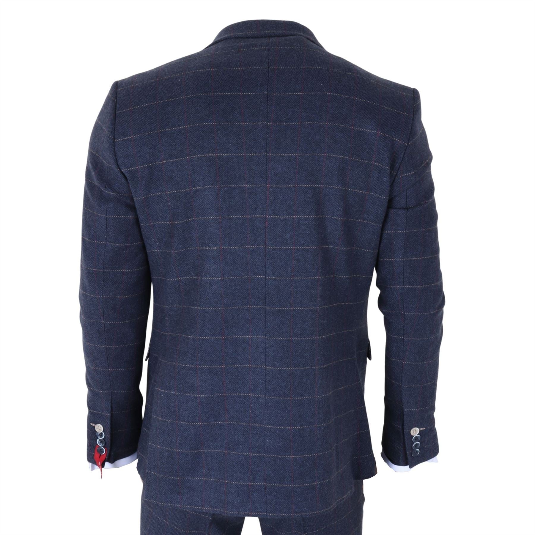TP-32 - Men's Navy Blue 3 Piece Wool Blend Tweed Suit