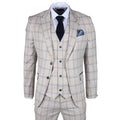 Men's Suit 3 Piece Beige Checked Classic Plaid Tailored Fit Formal Dress - Knighthood Store