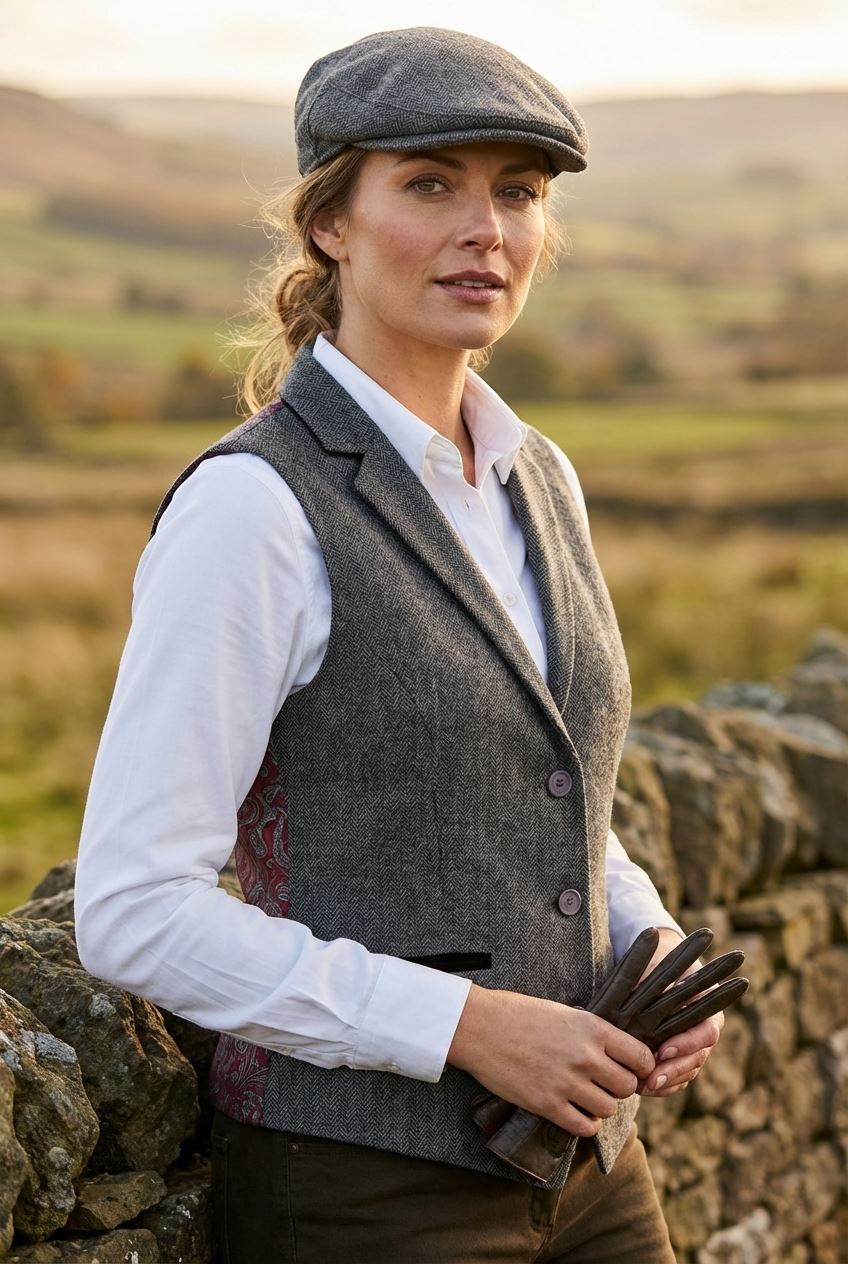 IMW-03 - Women's Grey Tweed Herringbone Blazer Waistcoat