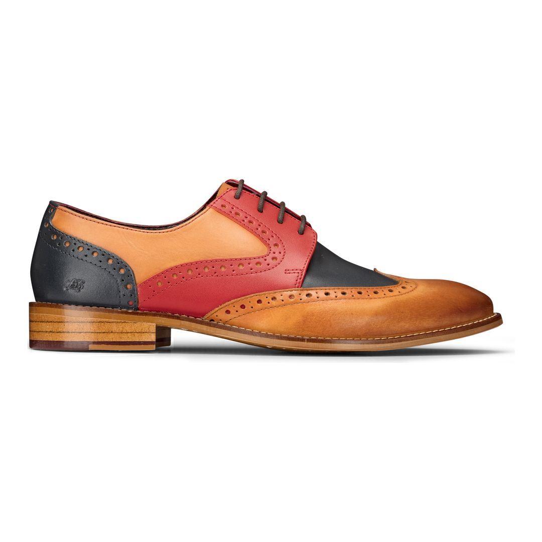 Mens Tan Navy Brown Red Brogue Shoes Laced Classic Vintage Formal Real Leather - Knighthood Store