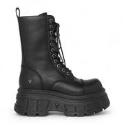 Screaming - Women's Black Mid-Calf Leather Platform Boots