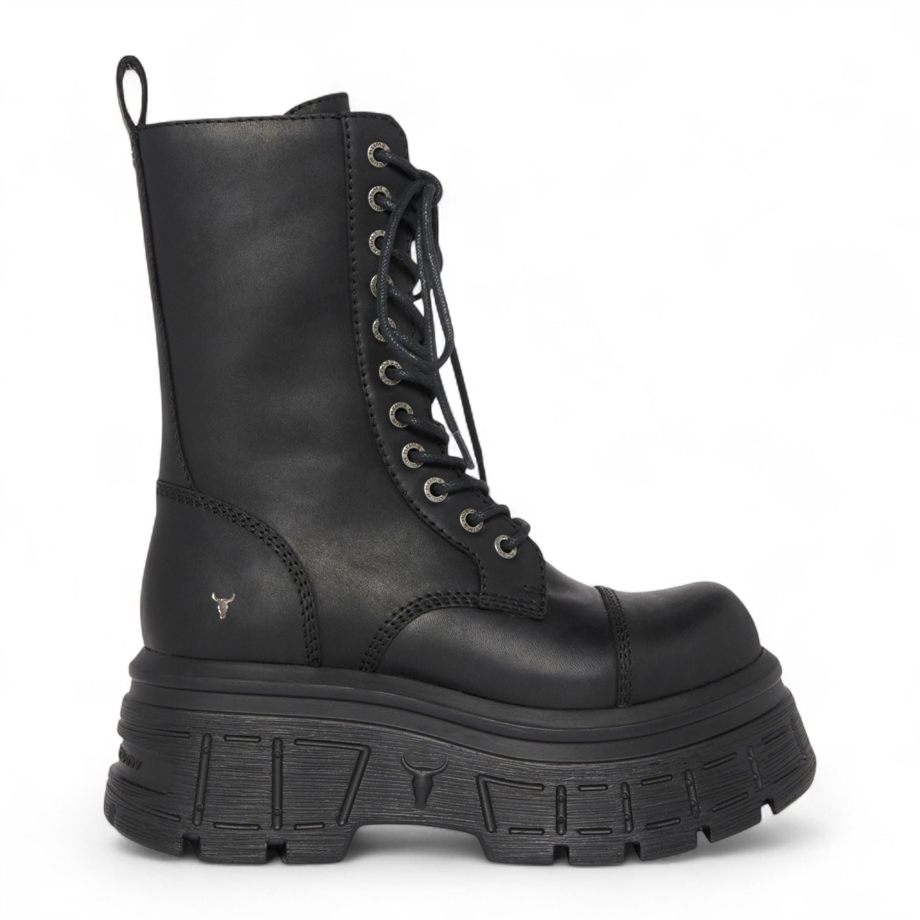 Screaming - Women's Black Mid-Calf Leather Platform Boots