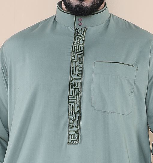 Mens Thobe Jubba Nehru Stand Collar Islamic Clothing Muslim Cotton Kaftan Embroidery Eid Robe Saudi