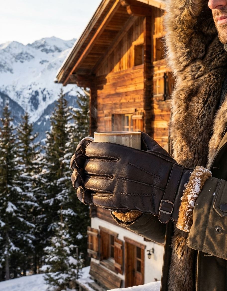 Men’s Sheepskin Suede Leather Wool Lining Gloves