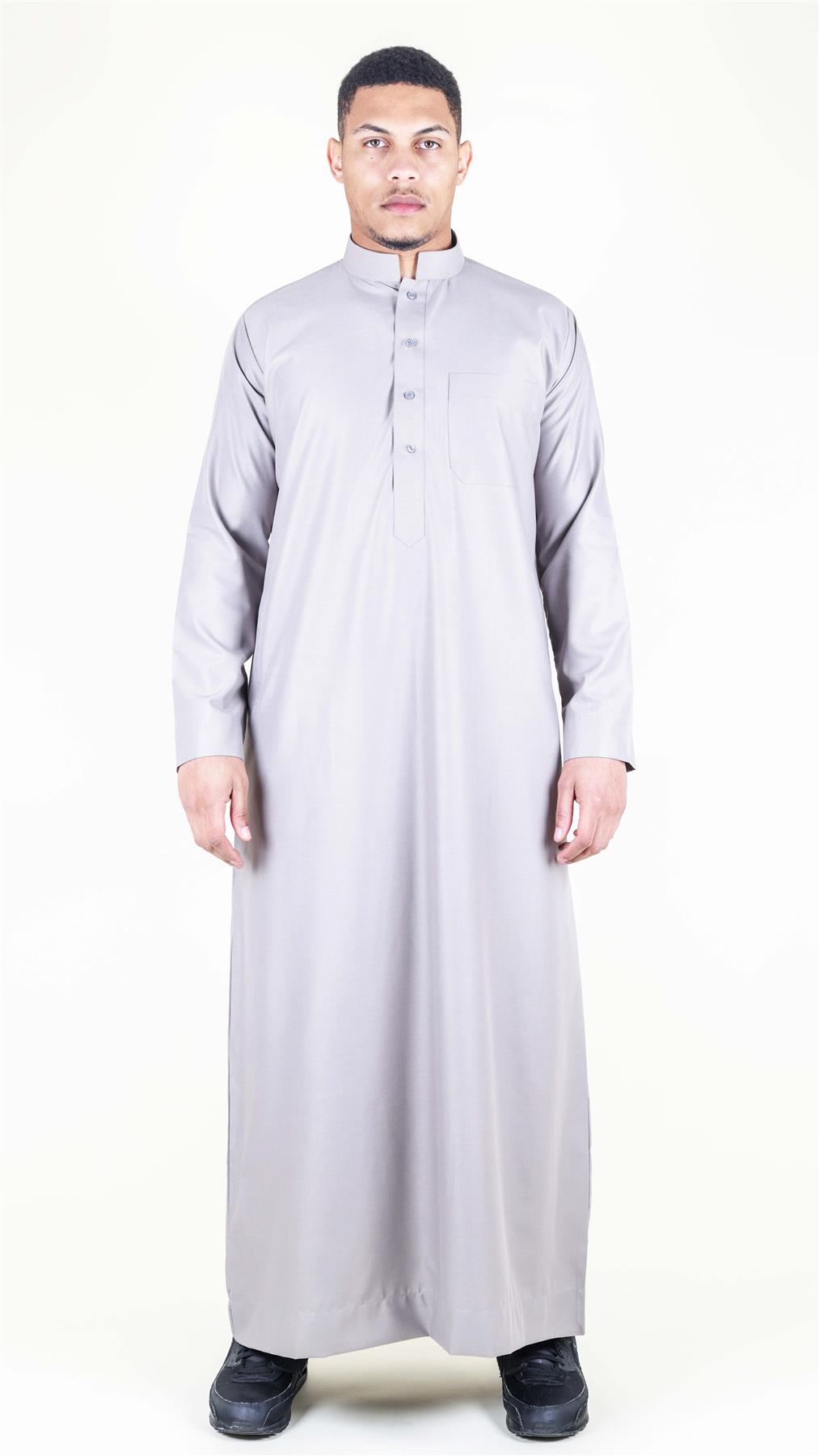 Mens Thobe Jubba Nehru Stand Collar Islamic Clothing Muslim Cotton Kaftan Dress Robe Saudi