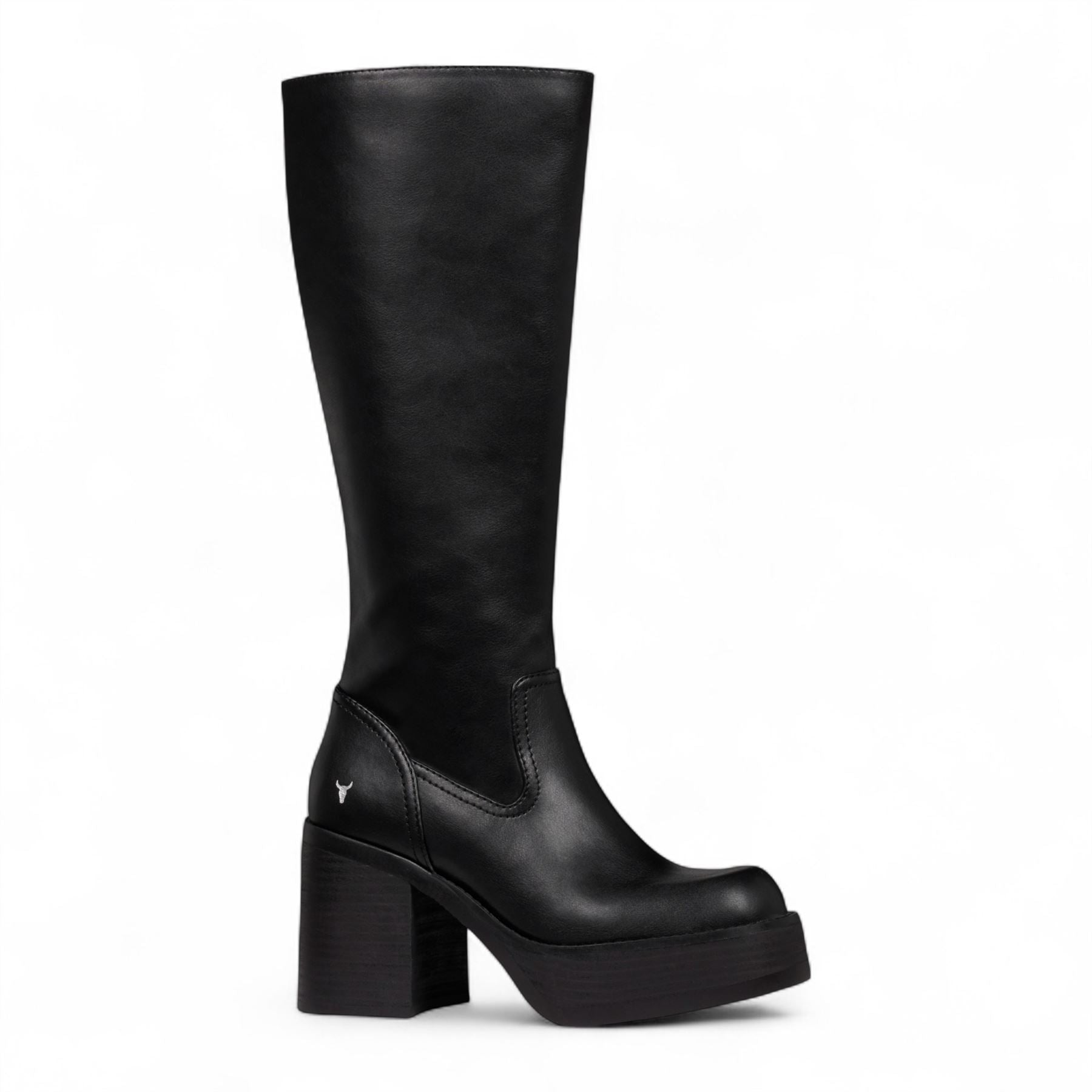 Niche - Women's Black Faux Leather Knee-High Platform Boots