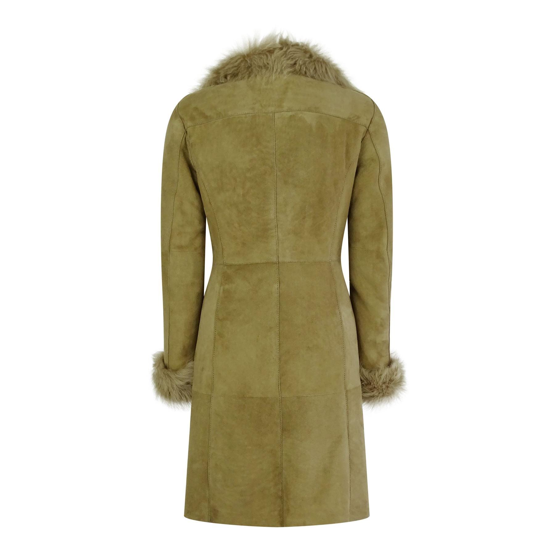 Ladies Real Sheepskin Jacket Suede Button Tailored Fit 3/4 Long Trench Coat Italian - Knighthood Store