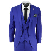 Mens 3 Piece Royal Blue Tailored Fit Suit Best Man Groom Prom Wedding Classic
