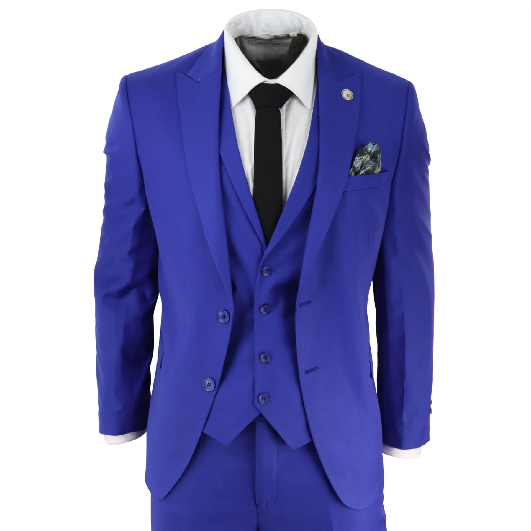 Mens 3 Piece Royal Blue Tailored Fit Suit Best Man Groom Prom Wedding Classic