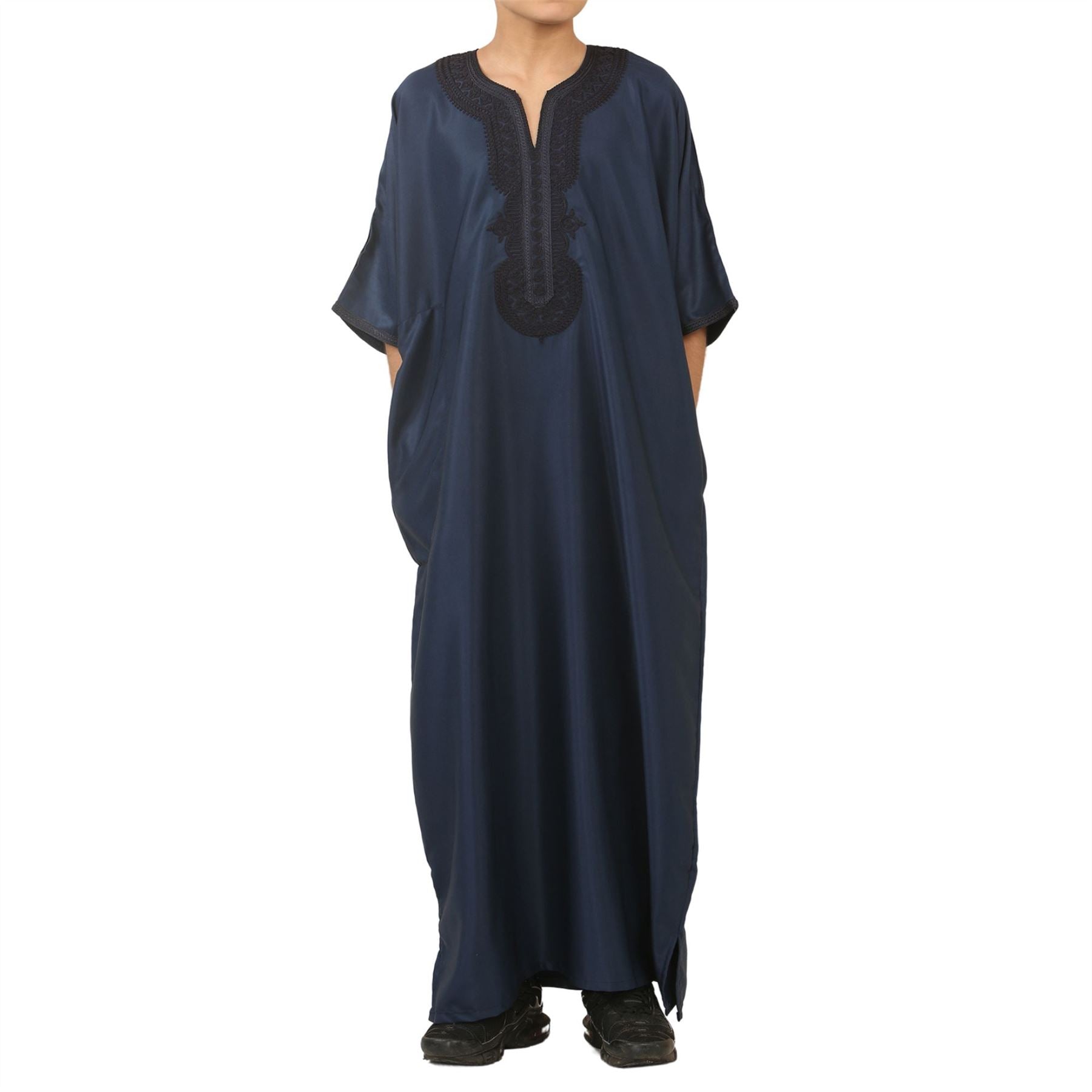 Boys Moroccan Thobe Gandoura Short Sleeve Jubba Islamic Clothing Kaftan Eid Robe Arab Embroidery